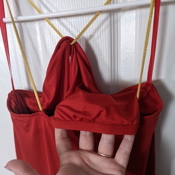 Y2K Victoria's Secret Rare Sexy Red Bodycon Keyhole Dress Gold Straps Size XS - Picture 6 of 10